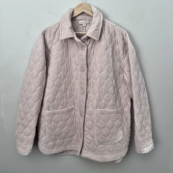 KNOX ROSE | Button Oversized Shacket Quilted Velour Jacket Ivory Nude | XL - Picture 2 of 8